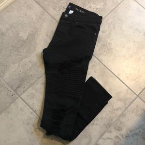 Black Distressed Moto Jeans